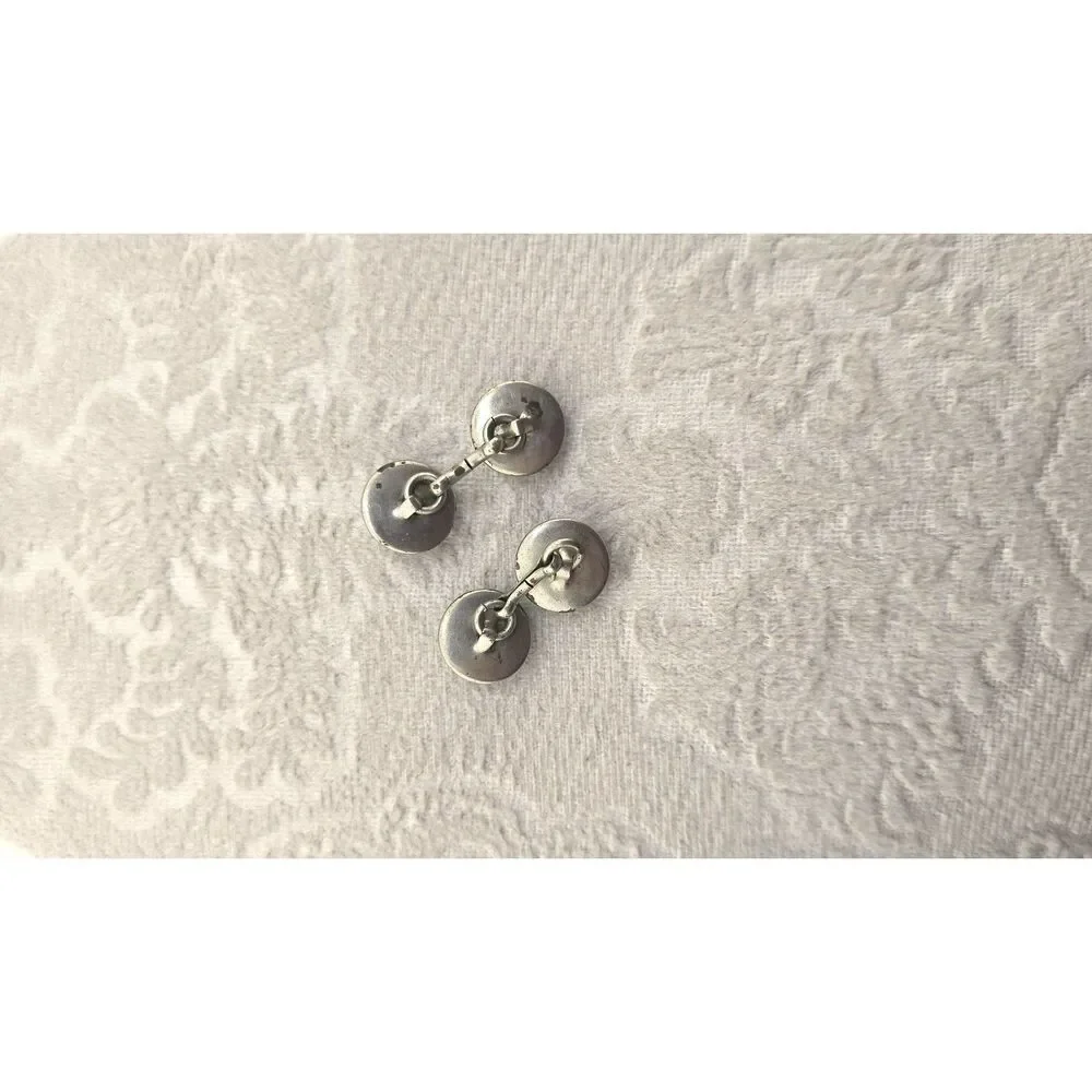 Vintage Green Glass Cufflinks Emerald Color Double Sided Silver Tone Unisex